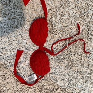 Red Crochet Bikini Top